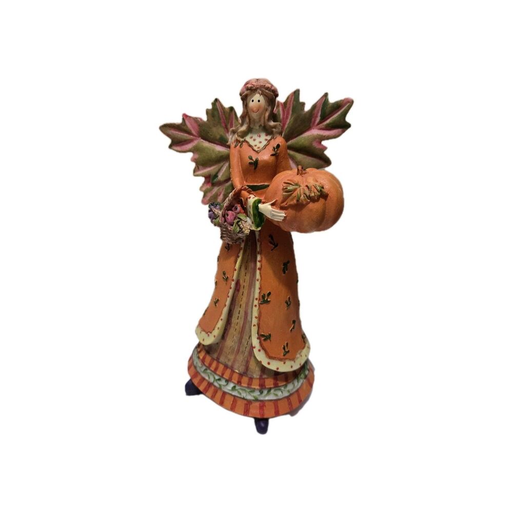 Fall Fairy Princess Figurine Leaf Wings Holding Pumpkin Harvest Cute